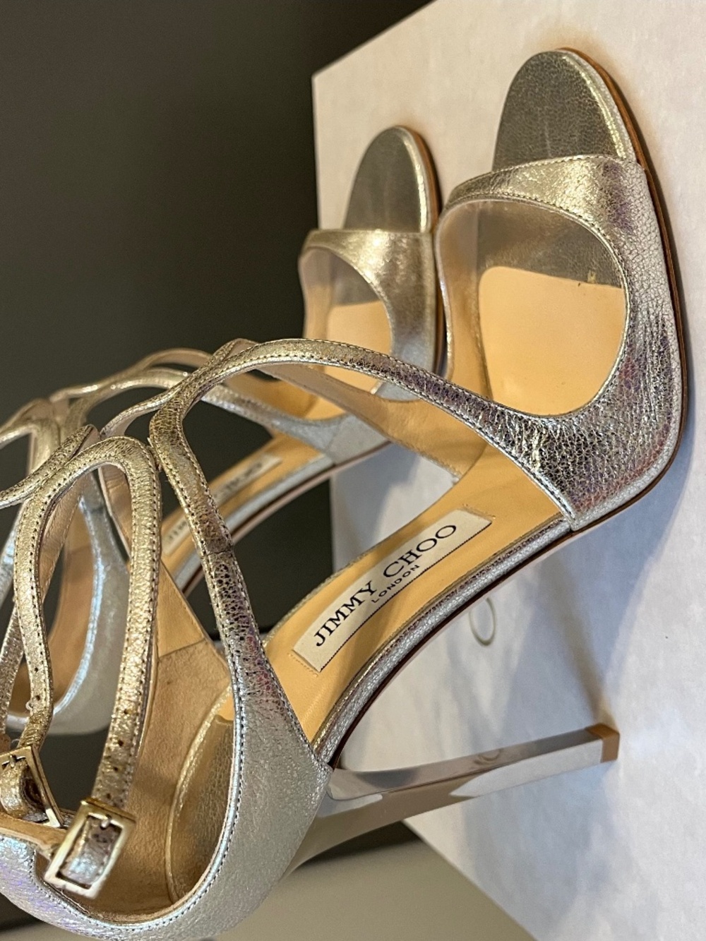 Jimmy Choo Lance Glitter Leather Champagne- Size 9 US